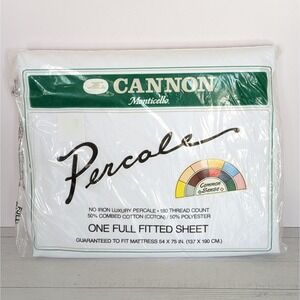 Vtg NOS CANNON MONTICELLO White FULL Size Fitted Percale Sheet 54x76 No-Iron USA